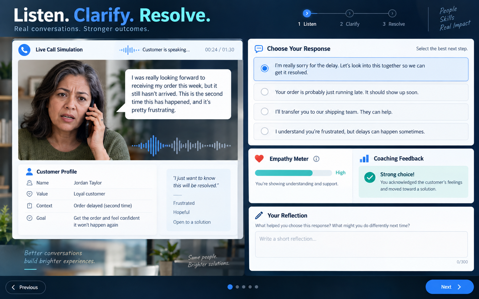 Customer-service conversation coaching simulation