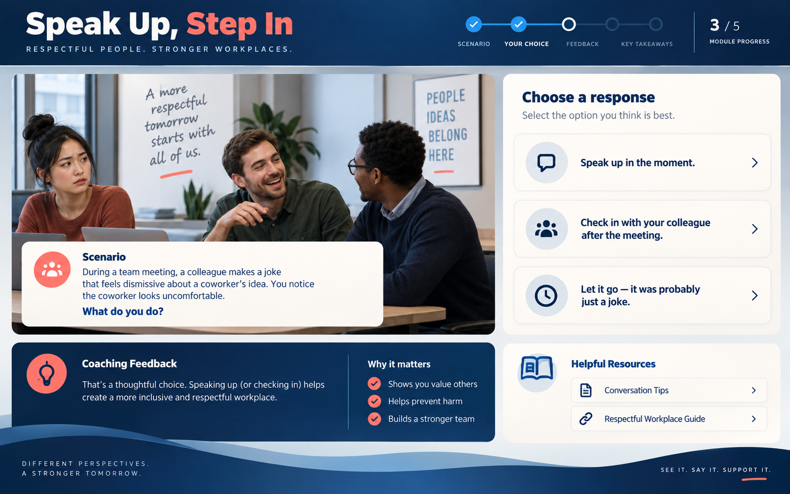 Respectful workplace branching e-learning scenario